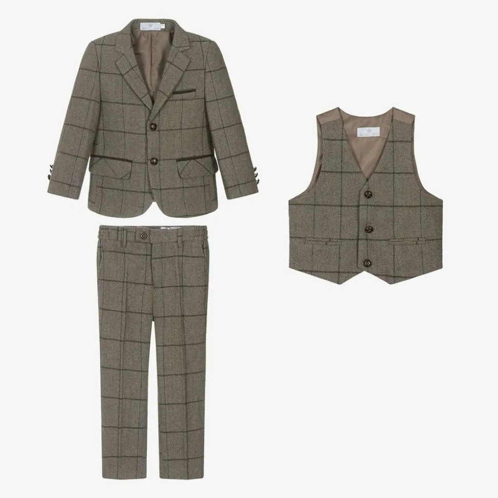 Boys Brown Check Suit
