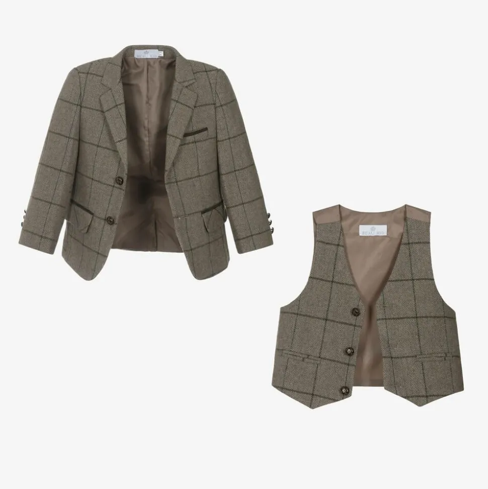 Boys Brown Check Suit