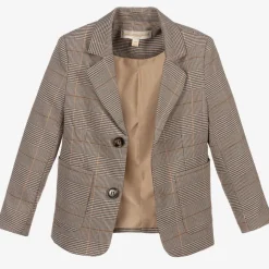Boys Brown Dogstooth Check Jacket