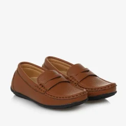 Boys Brown Faux Leather Loafers