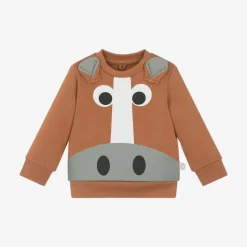 Boys Brown Horse Cotton Sweatshirt