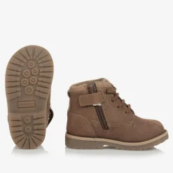 Boys Brown Leather Lace-Up Boots