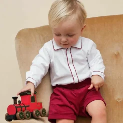 Boys Burgundy Red Cotton Buster Suit