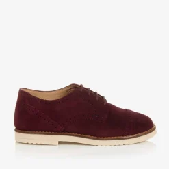 Boys Burgundy Red Suede Leather Brogue Shoes