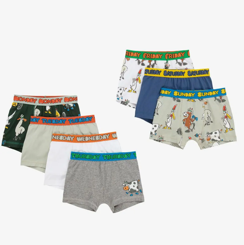 Boys Cotton Animal Boxer Shorts (7 Pack)