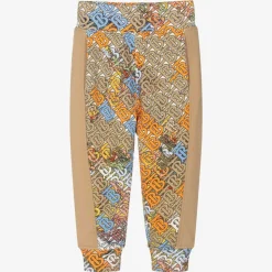 Boys Dark Beige Cotton Logo Joggers