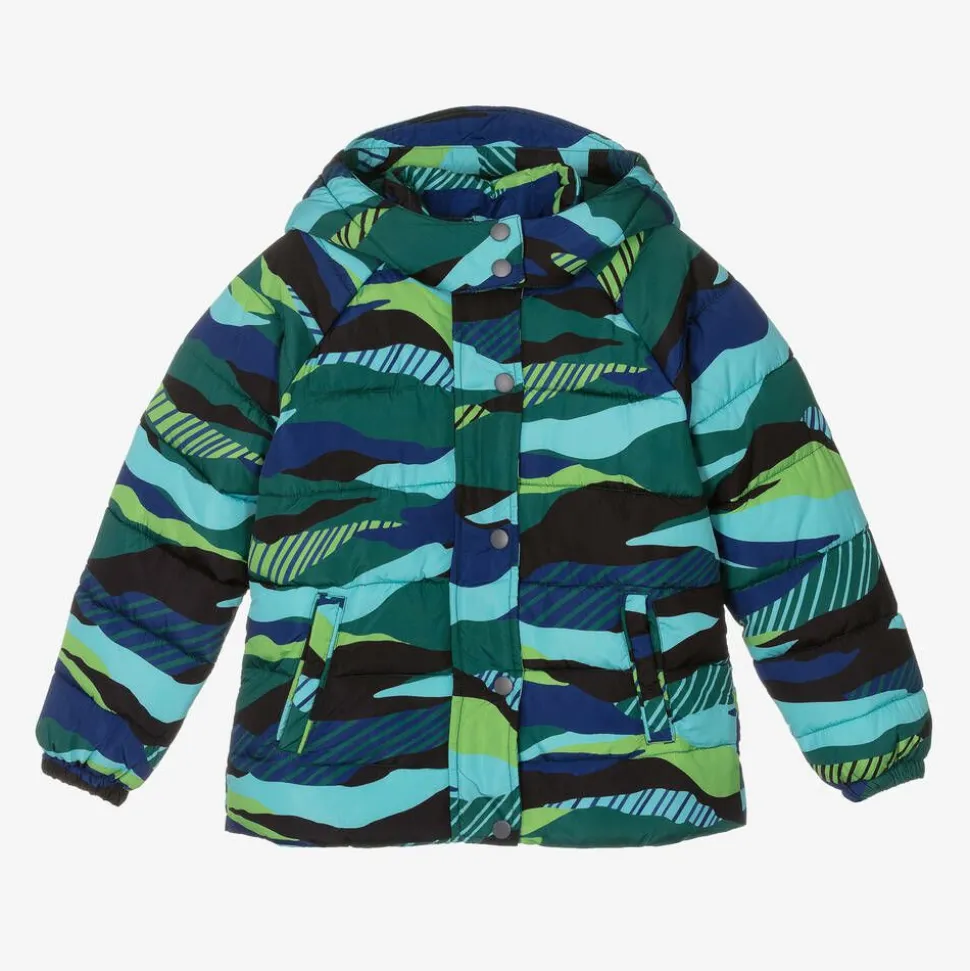 Boys Green & Blue Showerproof Puffer Coat