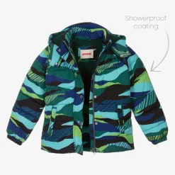 Boys Green & Blue Showerproof Puffer Coat