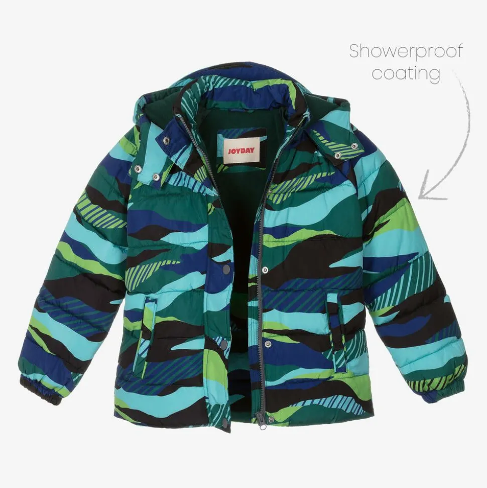 Boys Green & Blue Showerproof Puffer Coat