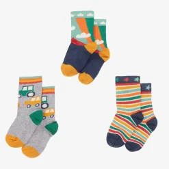 Boys Green & Grey Cotton Socks (3 Pack)