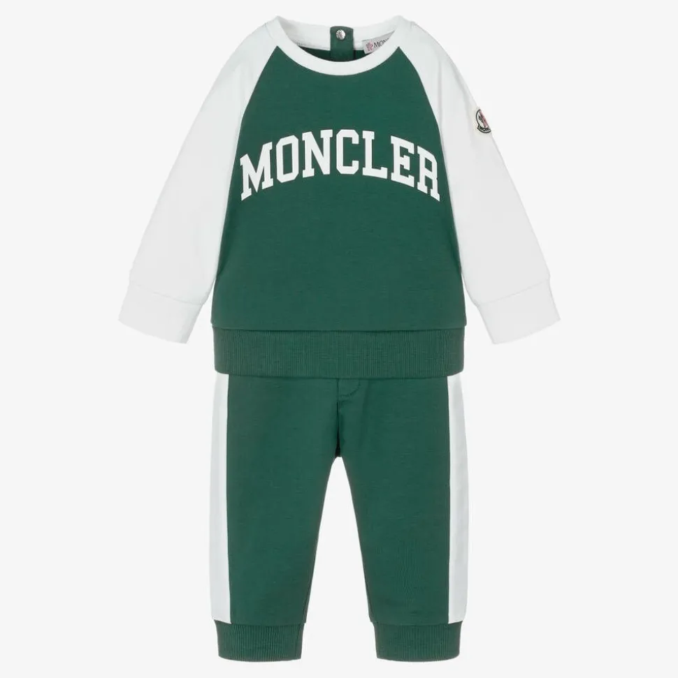 Boys Green & White Cotton Tracksuit