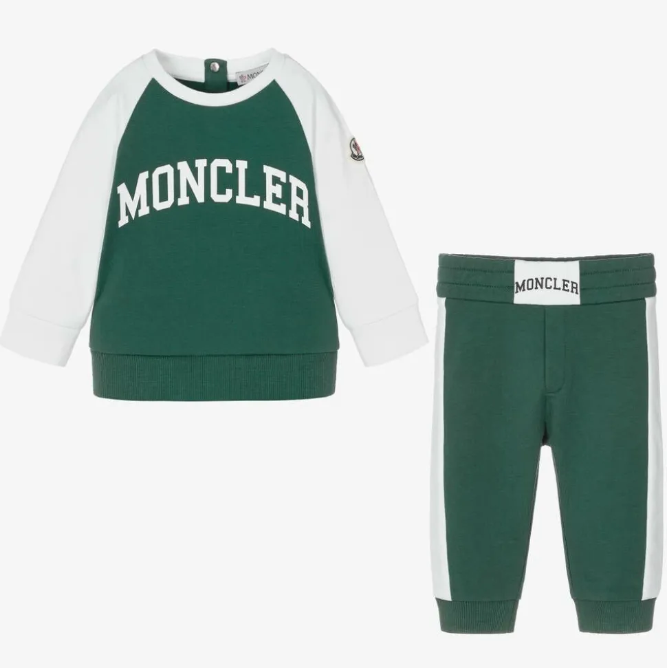 Boys Green & White Cotton Tracksuit