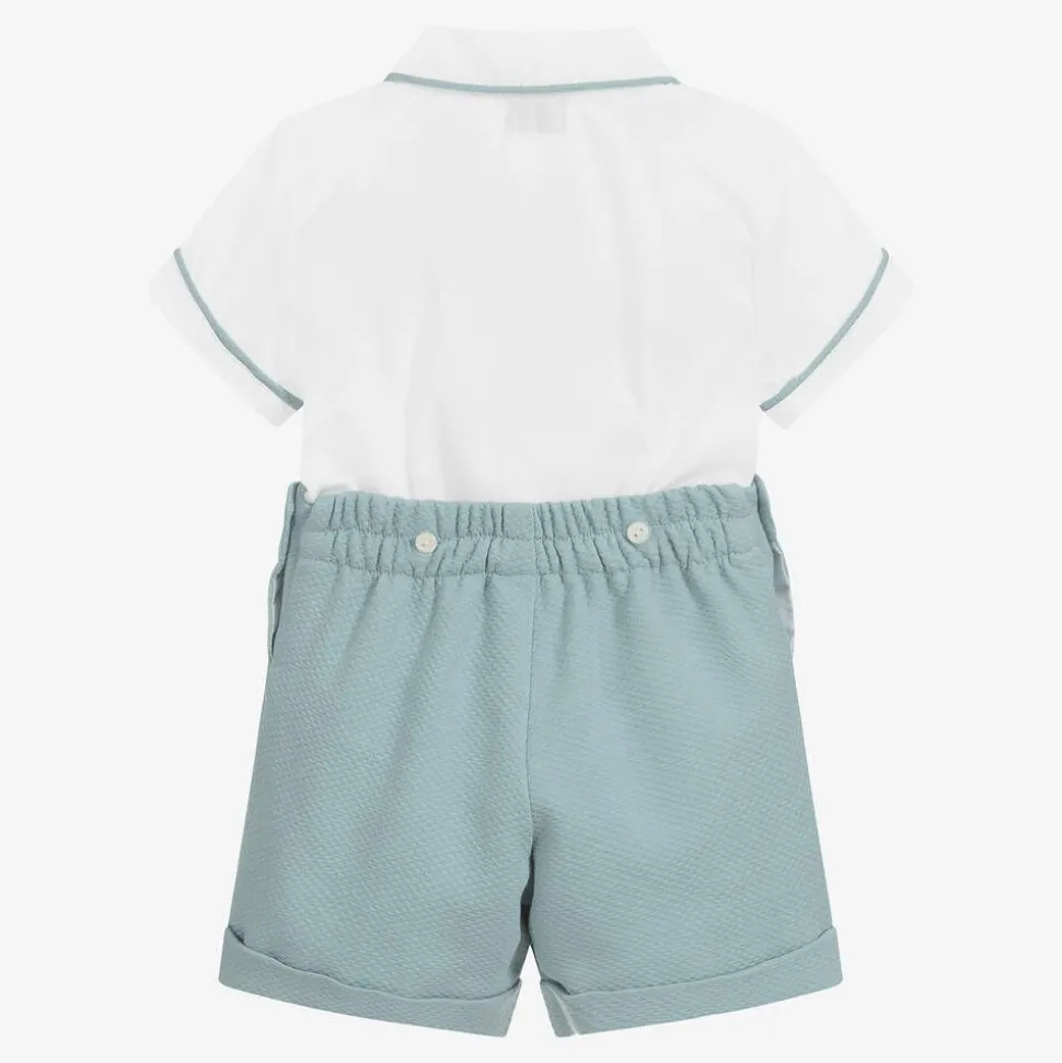 Boys Green & White Cotton Buster Suit