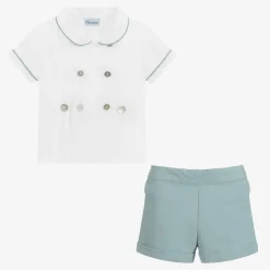 Boys Green & White Cotton Buster Suit