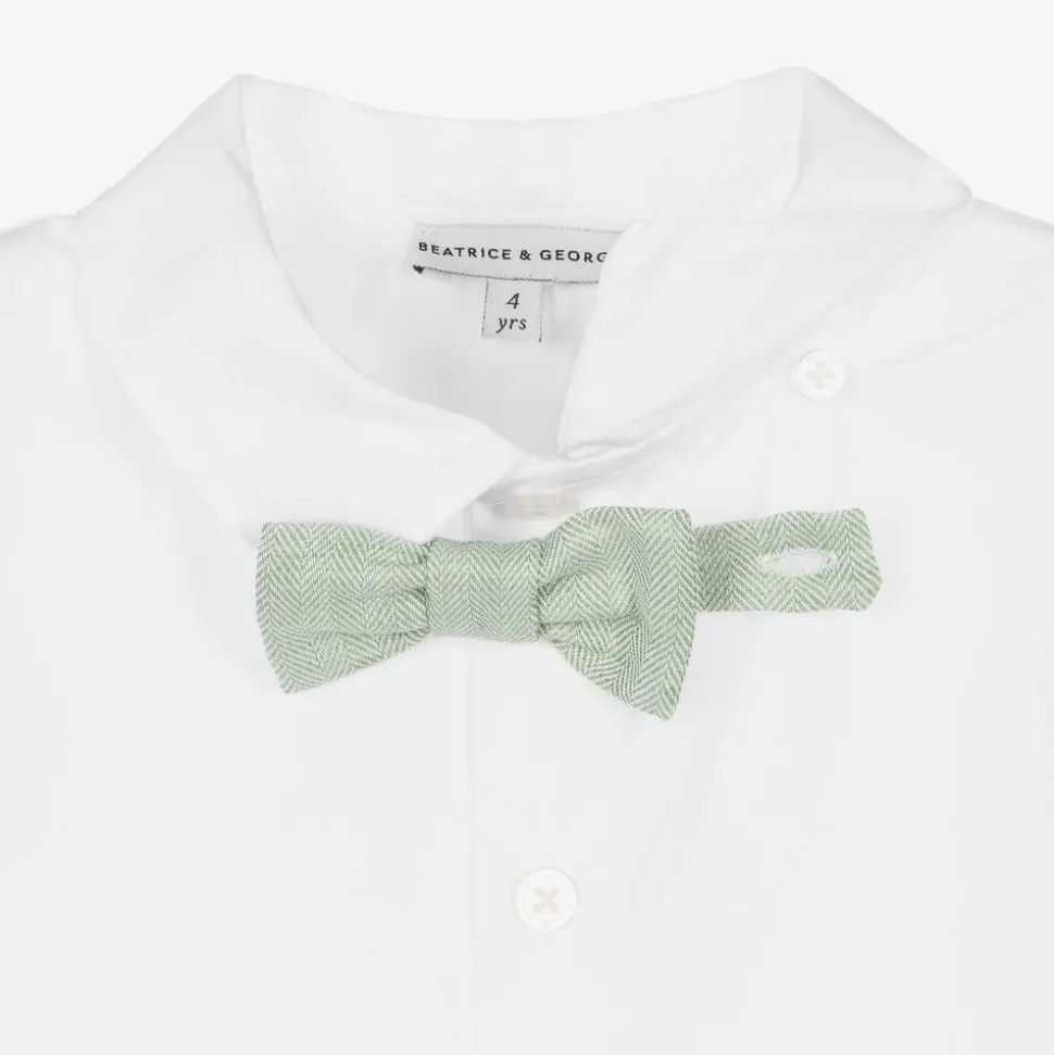 Boys Green Cotton & Linen Waistcoat Suit