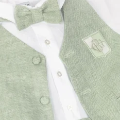 Boys Green Cotton & Linen Waistcoat Suit