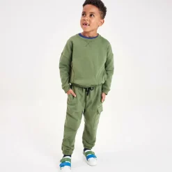Boys Green Cotton Jersey Joggers