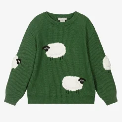 Boys Green Cotton Knit Ribbed Sweater