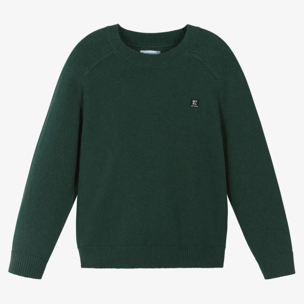 Boys Green Cotton Knit Sweater
