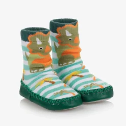 Boys Green Dinosaur Slipper Socks