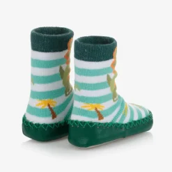 Boys Green Dinosaur Slipper Socks