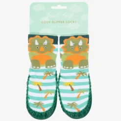 Boys Green Dinosaur Slipper Socks