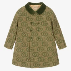 Boys Green GG Wool Coat