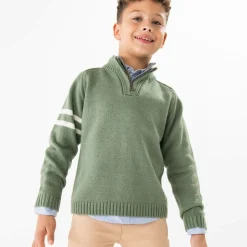 Boys Green Half Zip Knitted Sweater