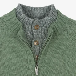 Boys Green Half Zip Knitted Sweater