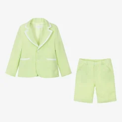 Boys Green Linen Shorts Suit