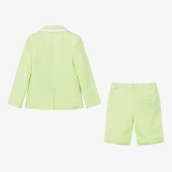 Boys Green Linen Shorts Suit