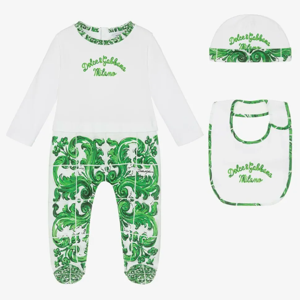 Boys Green Majolica Cotton Babysuit Set