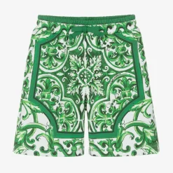 Boys Green Majolica Cotton Shorts