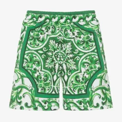 Boys Green Majolica Cotton Shorts