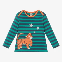 Boys Green Striped Cotton Tiger Top
