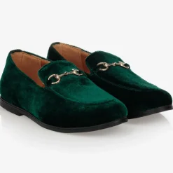Boys Green Velvet Loafers