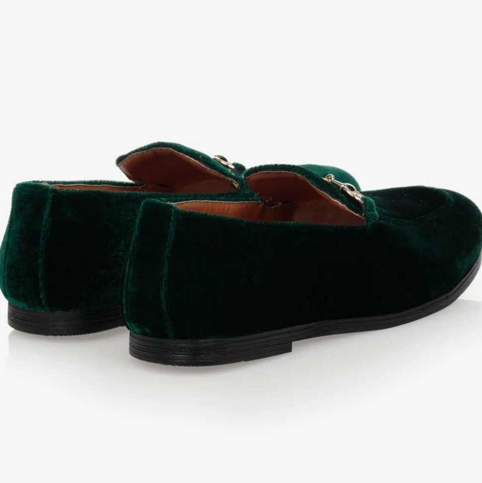 Boys Green Velvet Loafers