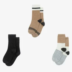 Boys Grey & Beige Cotton Socks (3 Pack)