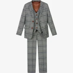 Boys Grey & Blue Check Suit