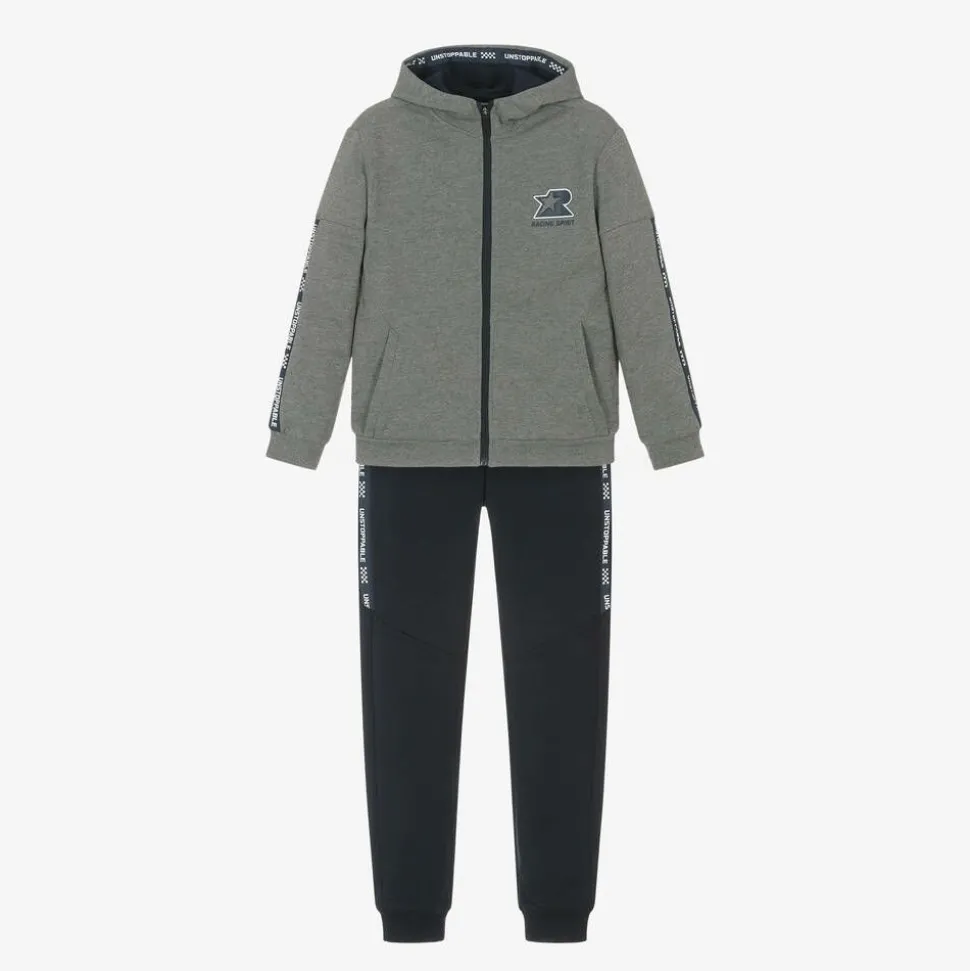 Boys Grey & Blue Jersey Tracksuit