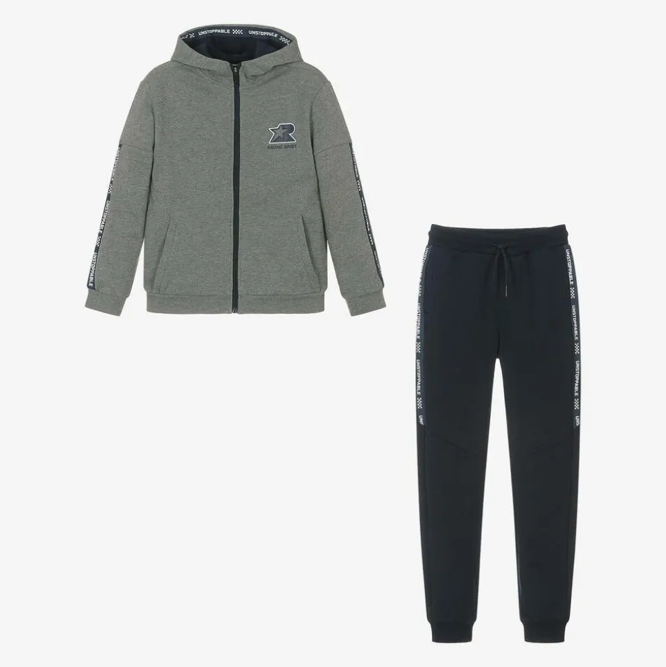 Boys Grey & Blue Jersey Tracksuit