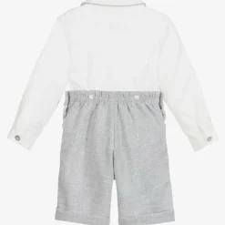 Boys Grey & White Cotton Buster Suit