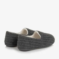 Boys Grey Cable Knit Slippers