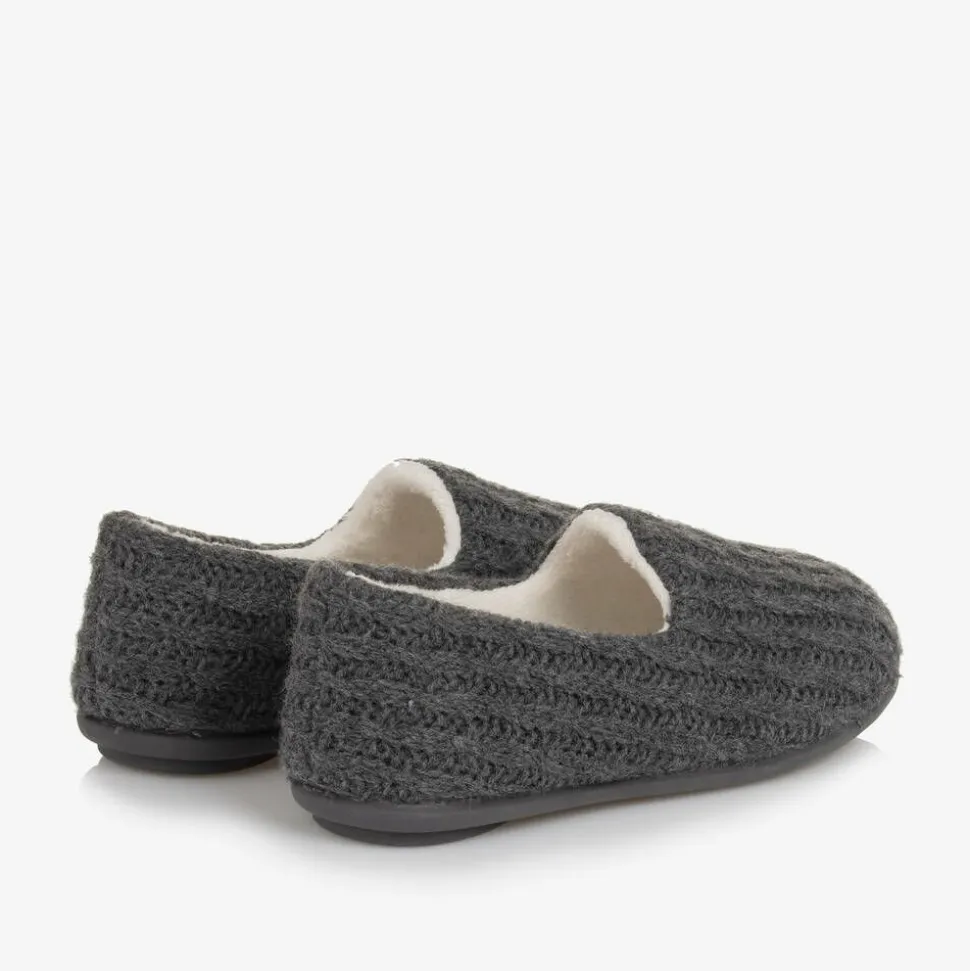Boys Grey Cable Knit Slippers