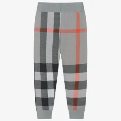 Boys Grey Checked Wool Joggers