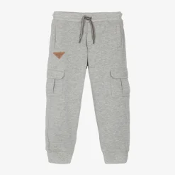 Boys Grey Cotton Cargo Joggers