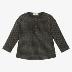 Boys Grey Cotton Houndstooth Top