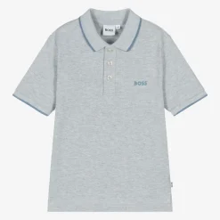 Boys Grey Cotton Polo Shirt
