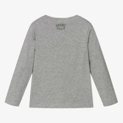 Boys Grey Cotton Varsity Tiger Top