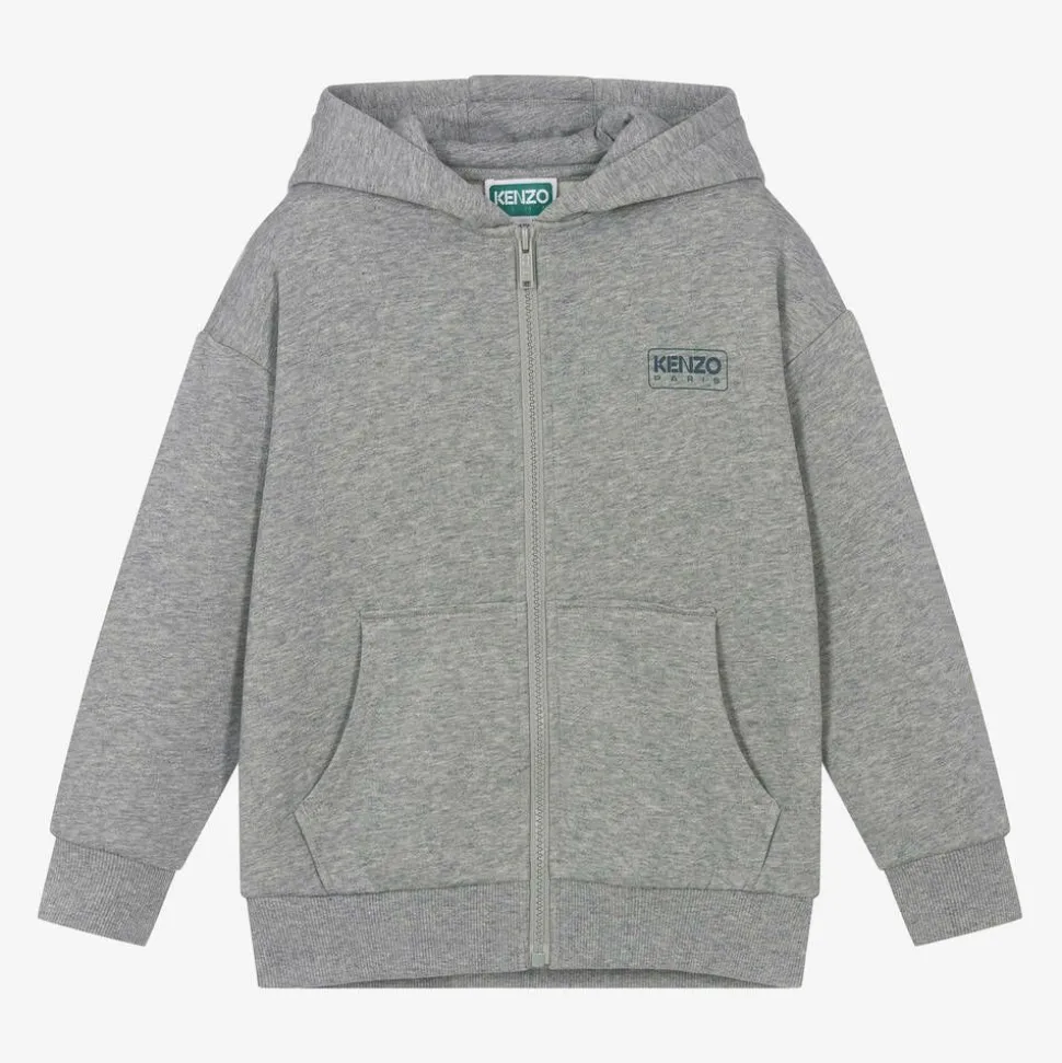 Boys Grey Cotton Zip-Up Hoodie